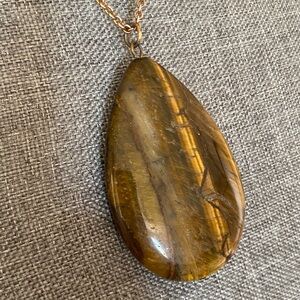 Large Vibtage Tiger Eye Teardrop Pendant on a RMN Chain